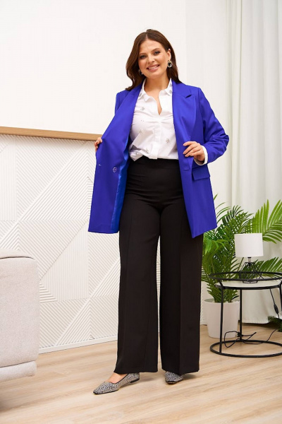 Яркий двубортный жакет на подкладке для яркого образа Gold Style 2632 васильковый - фото 5