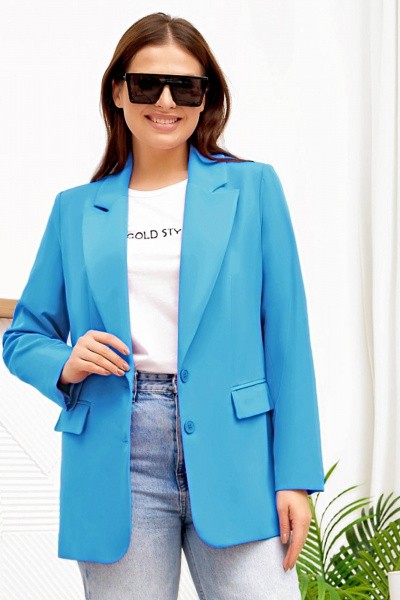 Пиджак прямого силуэта в стиле Old Money для plus size Gold Style 2633 голубой - фото 1