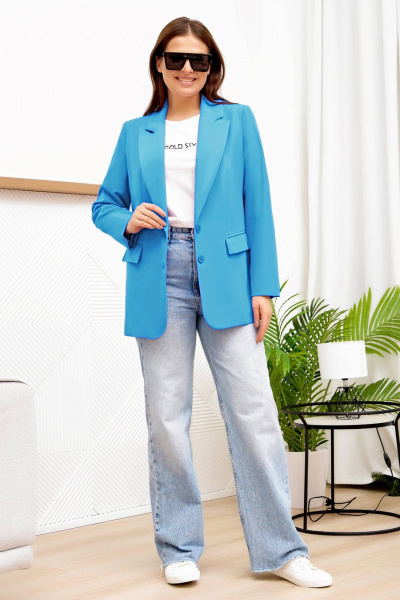 Пиджак прямого силуэта в стиле Old Money для plus size Gold Style 2633 голубой - фото 5