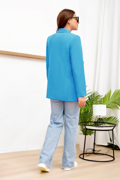 Пиджак прямого силуэта в стиле Old Money для plus size Gold Style 2633 голубой - фото 6