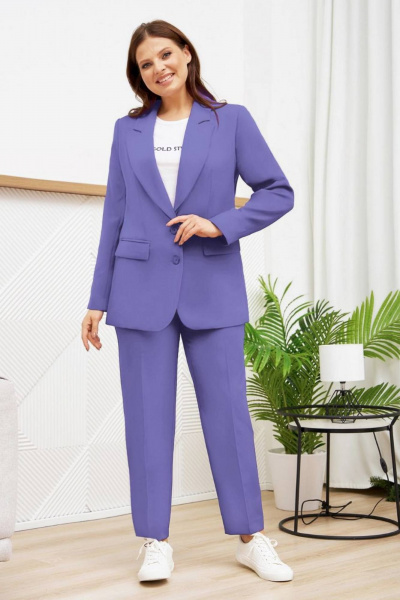 Пиджак прямого силуэта в стиле Old Money для plus size Gold Style 2633 сиреневый - фото 5