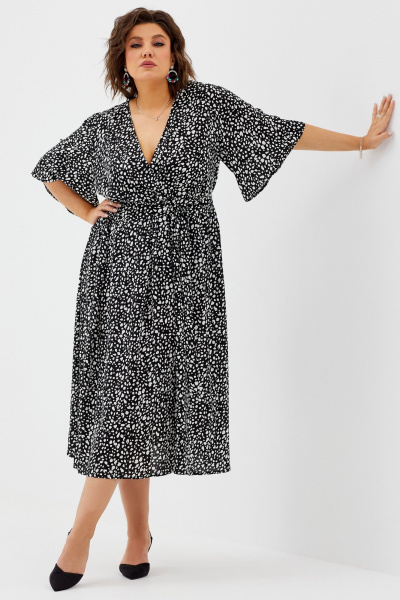 Легкое удлиненное платье с V-образным вырезом из вискозы BegiModa 1035 черно-белый - фото 4