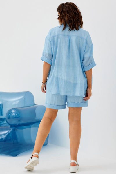Комплект из блузы и шорт из хлопка для летних дней BegiModa 3064 голубой - фото 8