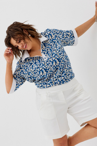 Летняя блуза с цветочным принтом и разрезами BegiModa 4092 цветочная_россыпь - фото 6