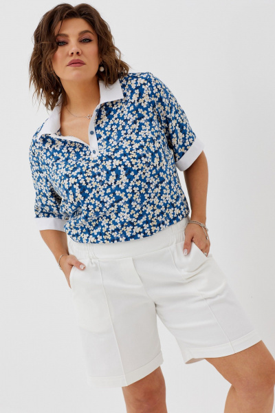 Летняя блуза с цветочным принтом и разрезами BegiModa 4092 цветочная_россыпь - фото 5