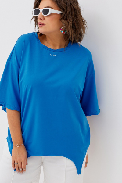 Футболка свободного силуэта из хлопка для летних прогулок BegiModa 4093 синий - фото 2