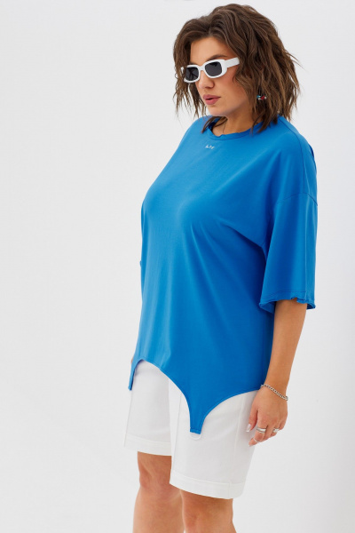 Футболка свободного силуэта из хлопка для летних прогулок BegiModa 4093 синий - фото 6