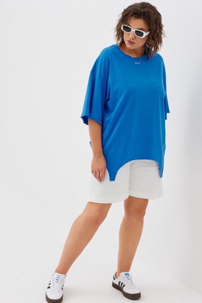 Футболка свободного силуэта из хлопка для летних прогулок BegiModa 4093 синий - фото 5