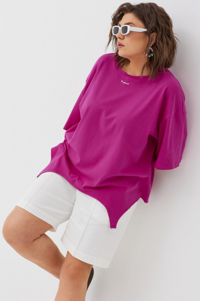 Футболка свободного силуэта из трикотажа для жарких дней BegiModa 4093 малиновый - фото 4