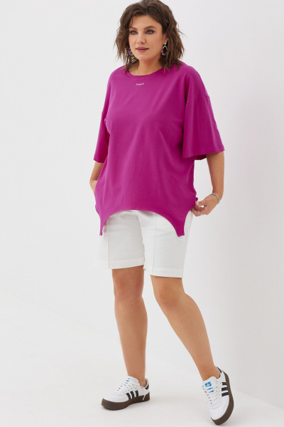 Футболка свободного силуэта из трикотажа для жарких дней BegiModa 4093 малиновый - фото 3