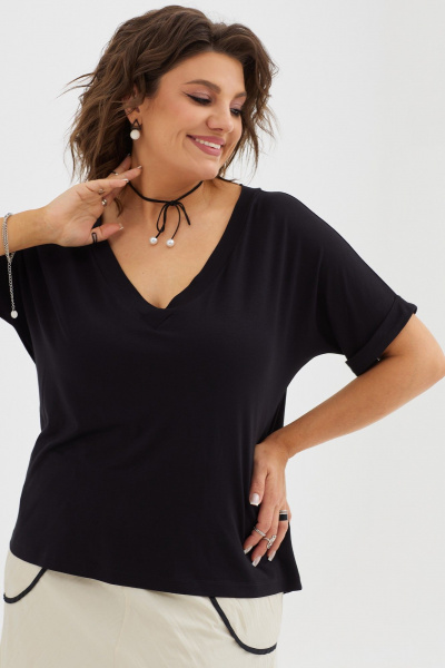 Блуза полуприлегающего силуэта из легкого трикотажа BegiModa 4097 черный - фото 3