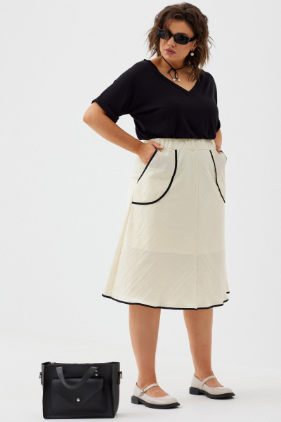 Стильная летняя юбка миди с эффектом жатки и накладными карманами BegiModa 5013 шампань - фото 7
