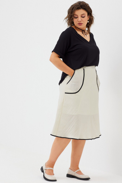 Стильная летняя юбка миди с эффектом жатки и накладными карманами BegiModa 5013 шампань - фото 6
