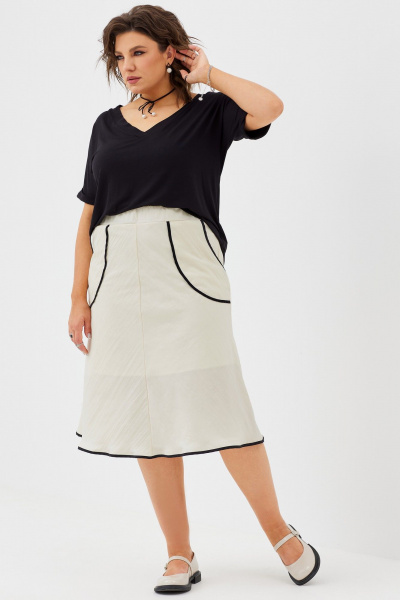 Стильная летняя юбка миди с эффектом жатки и накладными карманами BegiModa 5013 шампань - фото 5
