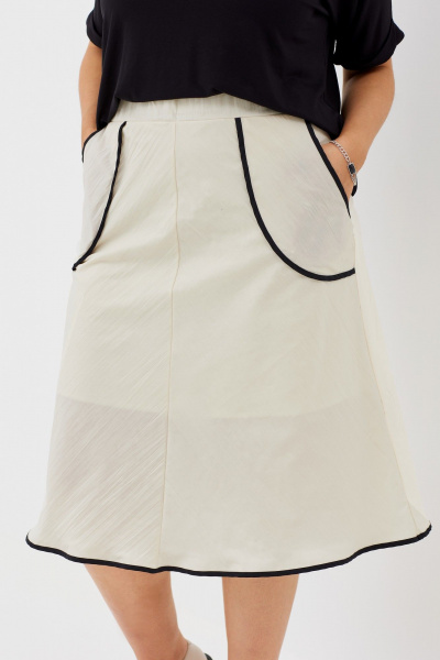 Стильная летняя юбка миди с эффектом жатки и накладными карманами BegiModa 5013 шампань - фото 2