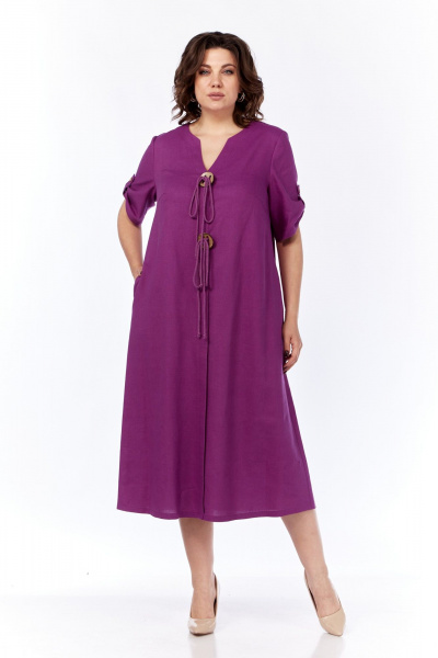 Леновое платье с карманами и регулируемым рукавом SVT-fashion 600 ежевика - фото 1