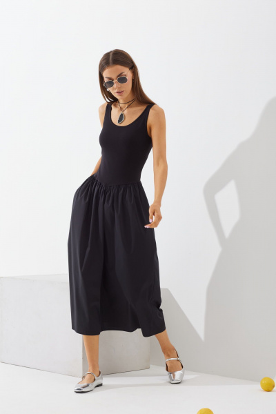 Комбинированное платье из текстиля с подрезами N.O.W. 1427 - фото 4