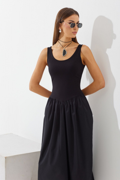 Комбинированное платье из текстиля с подрезами N.O.W. 1427 - фото 3