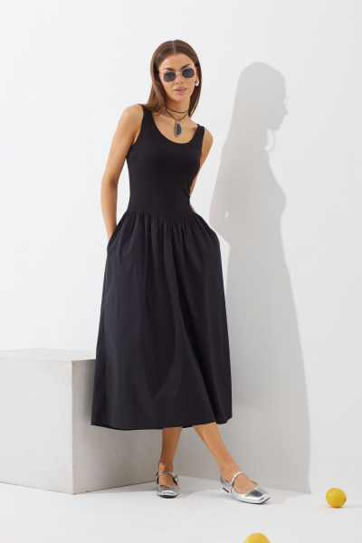 Комбинированное платье из текстиля с подрезами N.O.W. 1427 - фото 1