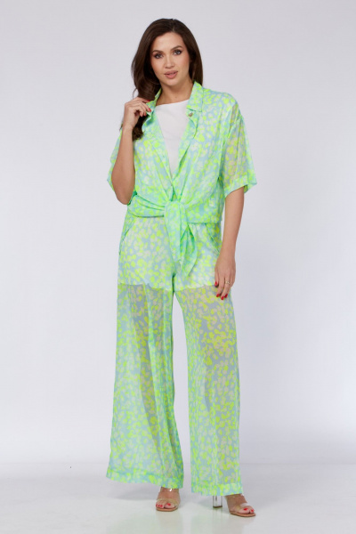 Зеленый комплект из рубашки и брюк из шифона Verita 2291 неон - фото 9