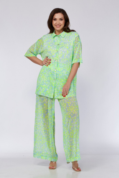 Зеленый комплект из рубашки и брюк из шифона Verita 2291 неон - фото 8