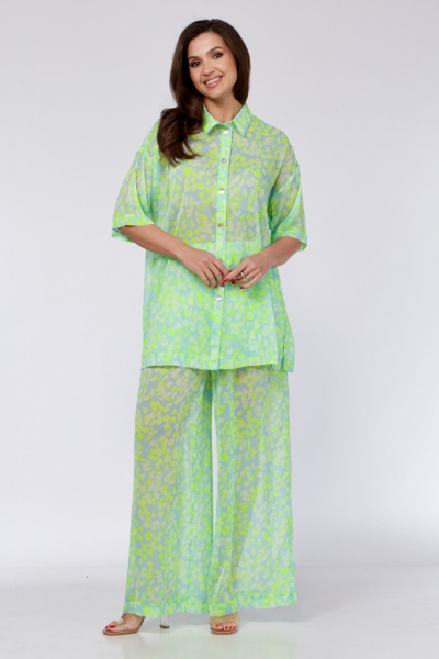 Зеленый комплект из рубашки и брюк из шифона Verita 2291 неон - фото 7