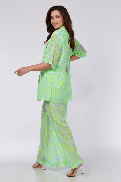 Зеленый комплект из рубашки и брюк из шифона Verita 2291 неон - фото 5