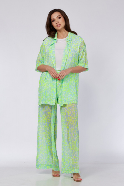 Зеленый комплект из рубашки и брюк из шифона Verita 2291 неон - фото 4
