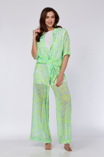 Зеленый комплект из рубашки и брюк из шифона Verita 2291 неон - фото 1