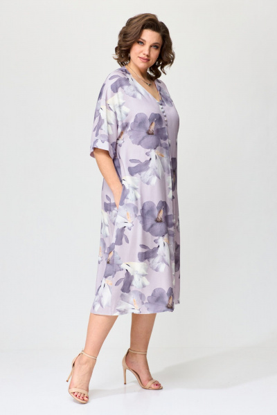 Мультиколор платье свободного кроя с поясом Орхидея 1437 - фото 4