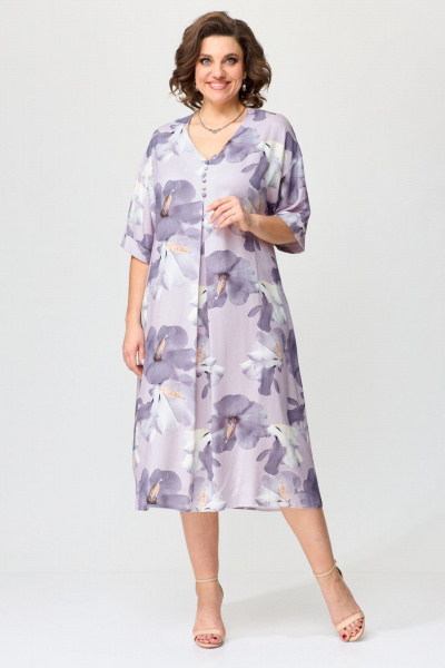 Мультиколор платье свободного кроя с поясом Орхидея 1437 - фото 3