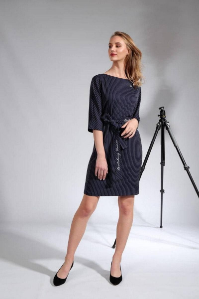 Синее платье свободного силуэта с карманами из текстиля Sharm-Art 1048 синий - фото 4