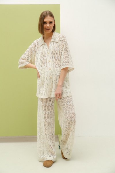 Блуза и брюки повседневного стиля из текстиля и хлопка PUR PUR 11-288 белый - фото 2