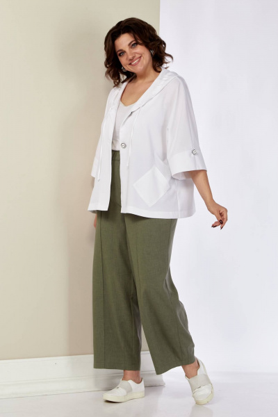 Блуза, брюки Shetti 4057 белый+олива - фото 5