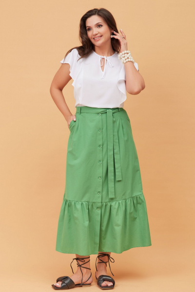 Юбка миди А-силуэта с деталями со складками и наклонными карманами Andina city 1008 зеленый - фото 4
