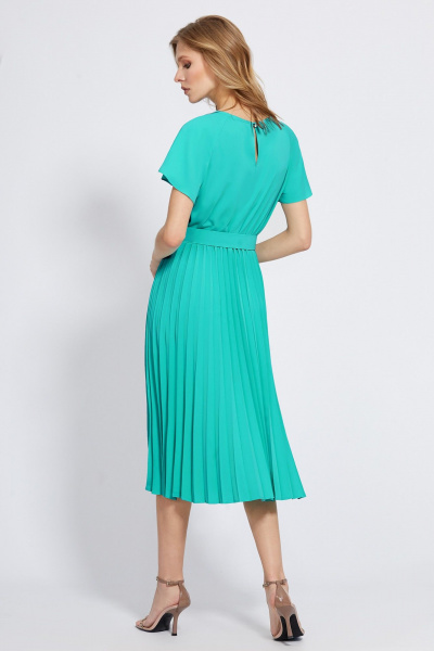 Платье миди А-силуэт с поясом и плиссированной юбкой Bazalini 4907 зелень - фото 2
