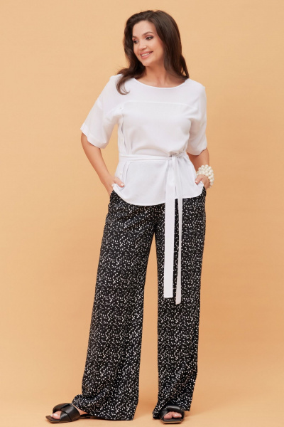 Блуза из вискозы прямого силуэта с кокеткой и поясом Andina city 5016 белый - фото 4