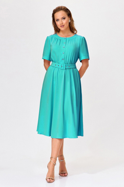 Платье с линией талии на резинке и поясом, А-силуэт Bazalini 4953 зелень - фото 1