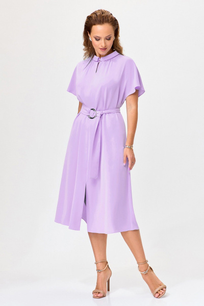 Платье А-силуэт с разрезами и поясом из лёгкой ткани Bazalini 4954 сирень - фото 3