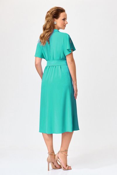 Платье А-силуэт с разрезами и поясом из приятной ткани Bazalini 4954 зелень - фото 3
