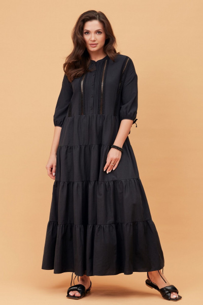 Платье макси с воланами летнее на каждый день Andina city 8026 черный - фото 1