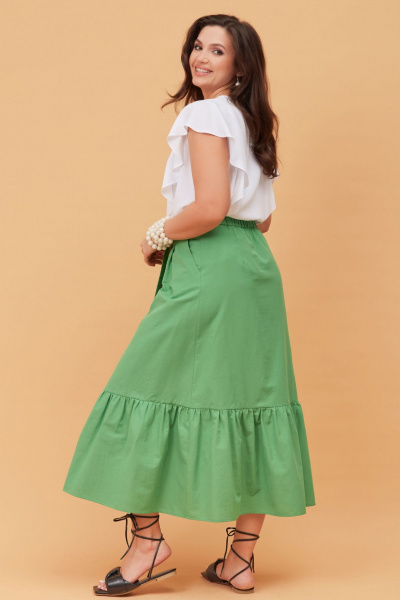 Юбка и блуза летний комплект на каждый день Andina city 9040 зеленый-белый - фото 2