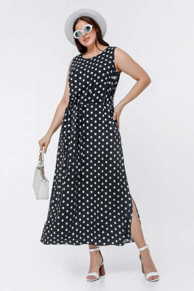 Платье трапециевидного силуэта из штапеля с разрезом La rouge 5453 синий-(горошек) - фото 9
