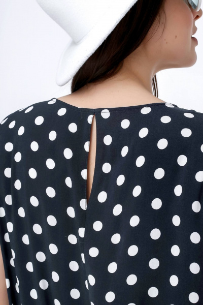 Платье трапециевидного силуэта из штапеля с разрезом La rouge 5453 синий-(горошек) - фото 7