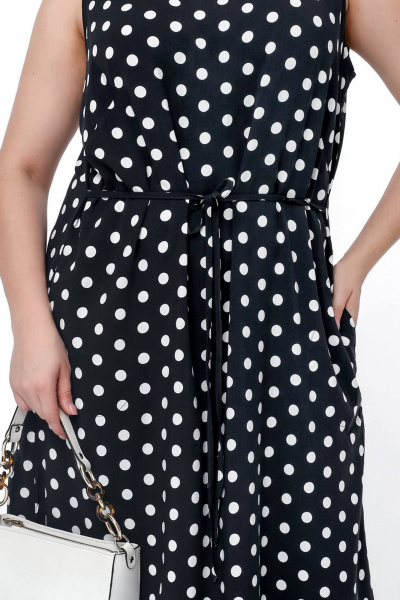 Платье трапециевидного силуэта из штапеля с разрезом La rouge 5453 синий-(горошек) - фото 4