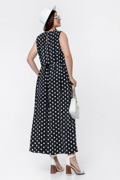 Платье трапециевидного силуэта из штапеля с разрезом La rouge 5453 синий-(горошек) - фото 3