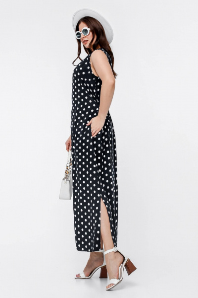 Платье трапециевидного силуэта из штапеля с разрезом La rouge 5453 синий-(горошек) - фото 2