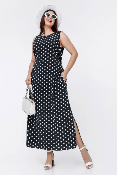 Платье трапециевидного силуэта из штапеля с разрезом La rouge 5453 синий-(горошек) - фото 1
