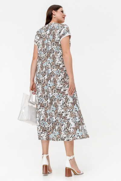 Платье с коротким рукавом из штапеля в цветовом исполнении La rouge 5457 капучино-(цветы) - фото 3