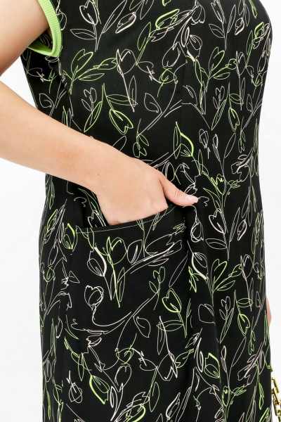 Черное платье трапециевидного силуэта из штапеля La rouge 5457 черный-(лайм) - фото 6